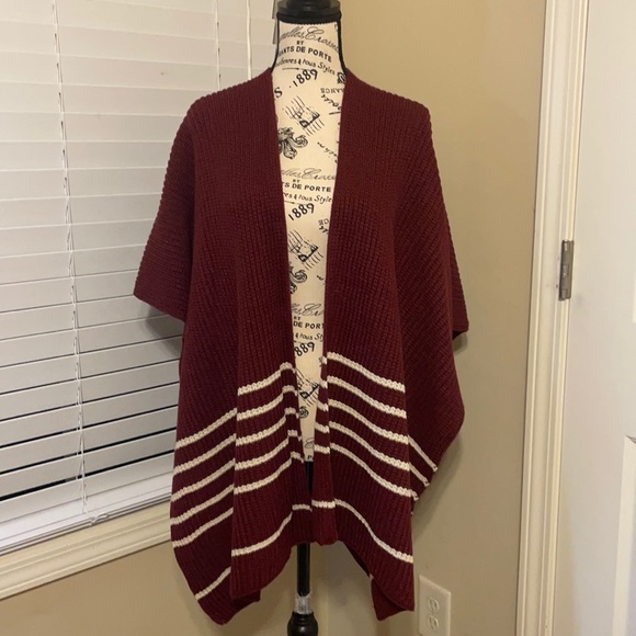 Sweaters - Burgundy and Cream Shawl OS NWOT